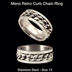 NEW - Polished Silver Retro Curb Chain Ring - Size 13
